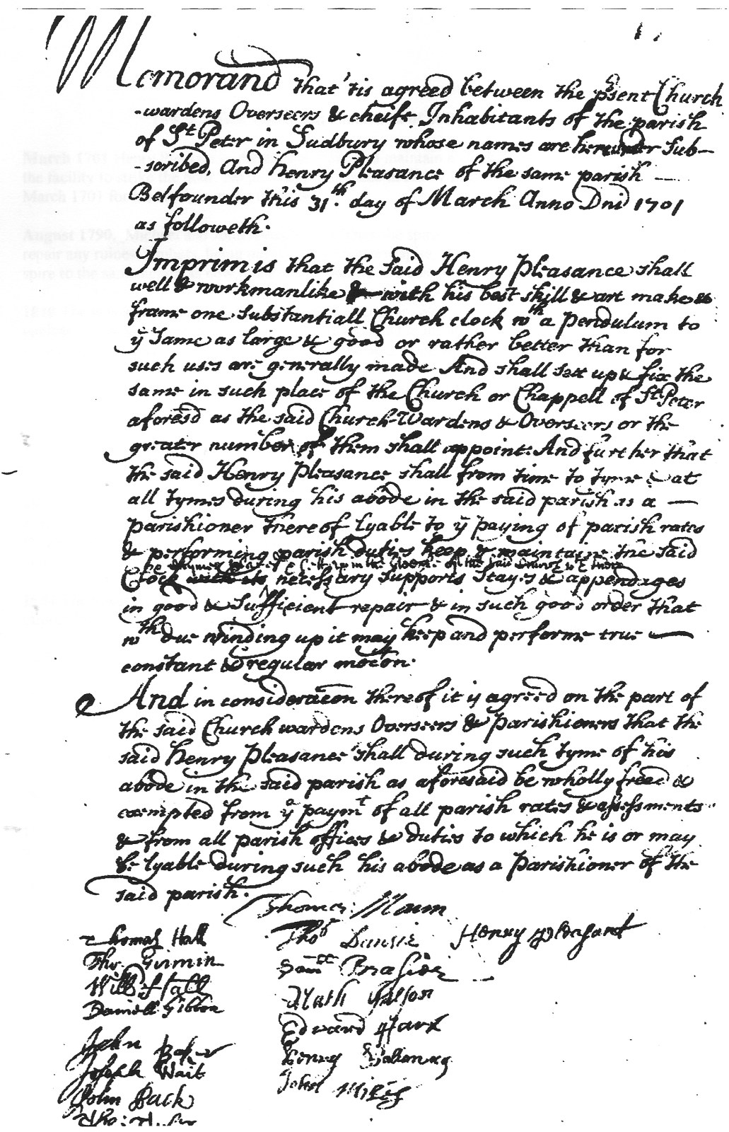 Henry Pleasants agreement of 1701